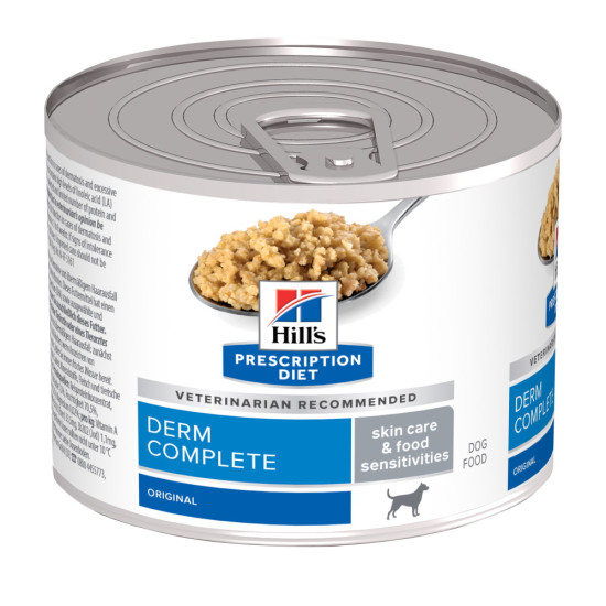 Hill’s Prescription Diet Canine Derm Complete – Hrană Umedă pentru Câini cu Probleme de Piele și Alergii, 200 g